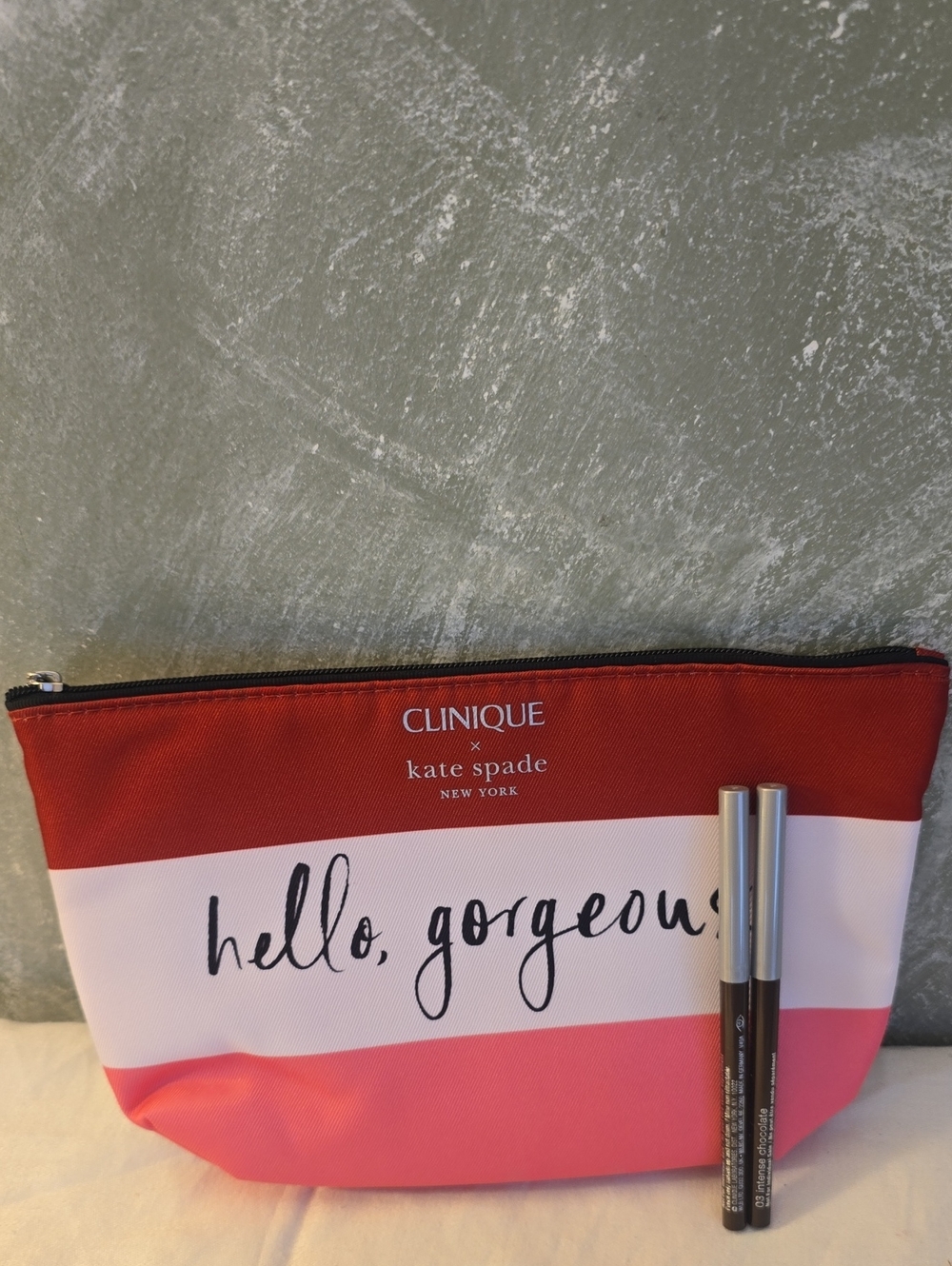 Clinique x kate Spade Makeup Bag & 2 Clinique QuickLiners Chocolate New